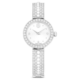 Matrix Pearl-armbandhorloge, Swiss Made, kristallen armband, wit, roestvrij staal