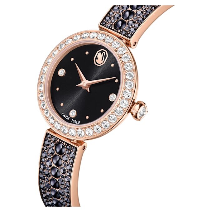 Matrix Pearl-armbandhorloge, Swiss Made, kristallen armband, zwart, roségoudkleurige afwerking Matrix Pearl-armbandhorloge, Swiss Made, kristallen armband, zwart, roségoudkleurige afwerking