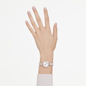 Matrix Pearl Bangle-armbandhorloge, Swiss Made, kristallen armband, wit, roségoudkleurige afwerking