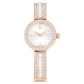 Matrix Pearl Bangle-armbandhorloge, Swiss Made, kristallen armband, wit, roségoudkleurige afwerking