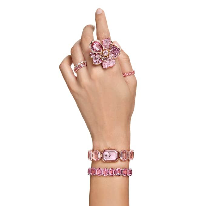 Matrix-ring met baguette-slijpsel, roze, roségoudkleurig verguld Matrix-ring met baguette-slijpsel, roze, roségoudkleurig verguld