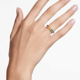 Matrix-ring met baguette-slijpsel, veelkleurig, verguld