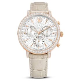 Matrix Tennis Chrono-horloge, Swiss Made, leren band, beige, roségoudkleurige afwerking
