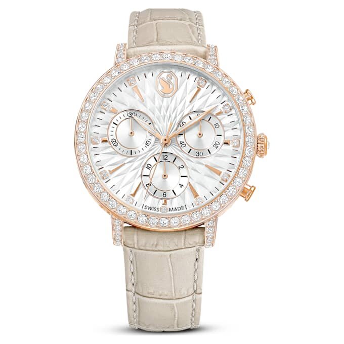 Matrix Tennis Chrono-horloge, Swiss Made, leren band, beige, roségoudkleurige afwerking Matrix Tennis Chrono-horloge, Swiss Made, leren band, beige, roségoudkleurige afwerking