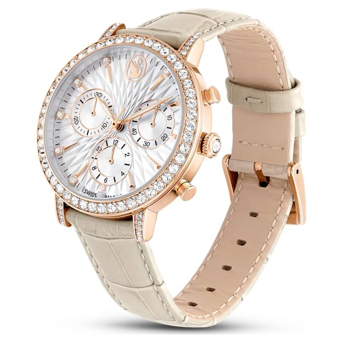 Matrix Tennis Chrono-horloge, Swiss Made, leren band, beige, roségoudkleurige afwerking Matrix Tennis Chrono-horloge, Swiss Made, leren band, beige, roségoudkleurige afwerking