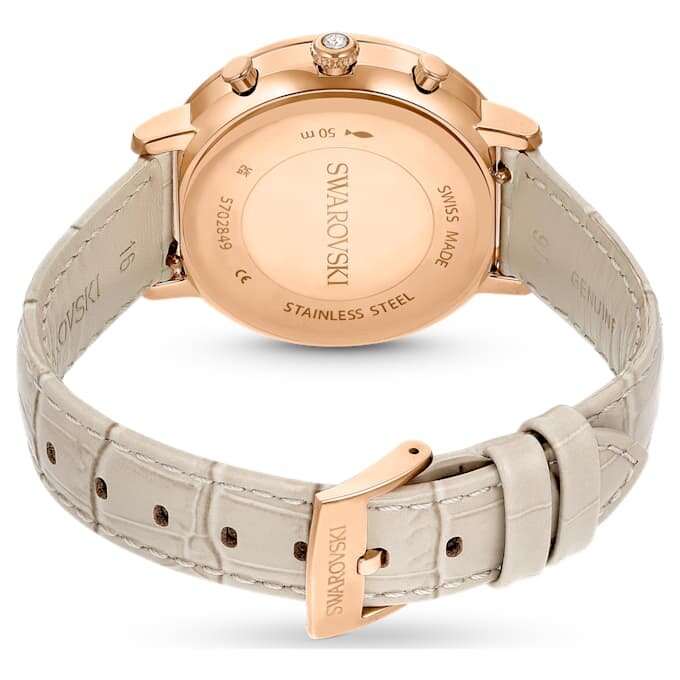 Matrix Tennis Chrono-horloge, Swiss Made, leren band, beige, roségoudkleurige afwerking Matrix Tennis Chrono-horloge, Swiss Made, leren band, beige, roségoudkleurige afwerking