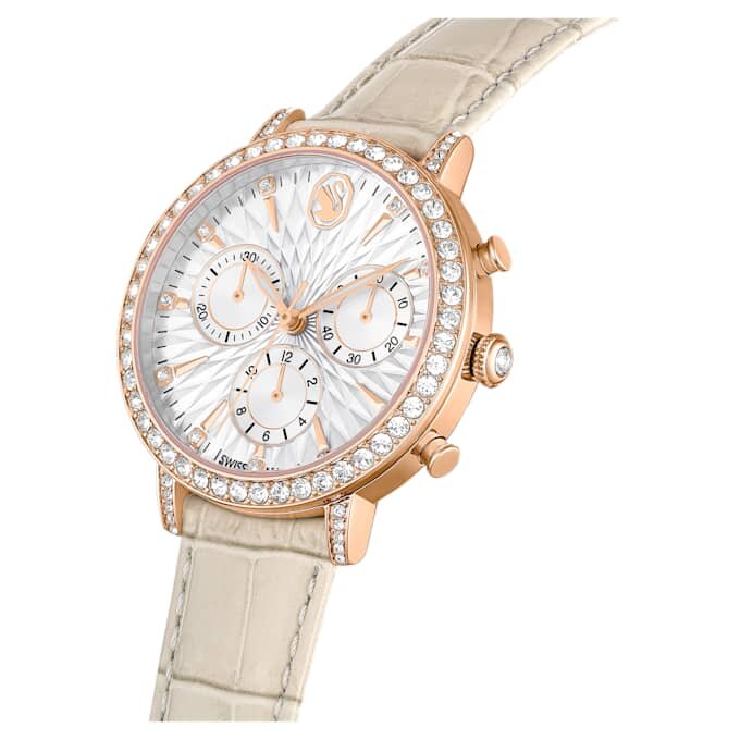 Matrix Tennis Chrono-horloge, Swiss Made, leren band, beige, roségoudkleurige afwerking Matrix Tennis Chrono-horloge, Swiss Made, leren band, beige, roségoudkleurige afwerking