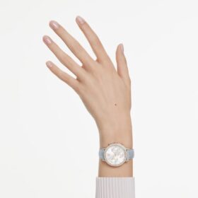 Matrix Tennis Chrono-horloge, Swiss Made, leren band, grijs, champagnekleurige afwerking