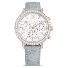 Matrix Tennis Chrono-horloge, Swiss Made, leren band, grijs, champagnekleurige afwerking