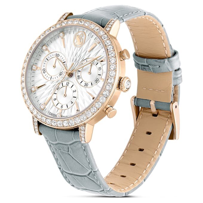 Matrix Tennis Chrono-horloge, Swiss Made, leren band, grijs, champagnekleurige afwerking Matrix Tennis Chrono-horloge, Swiss Made, leren band, grijs, champagnekleurige afwerking