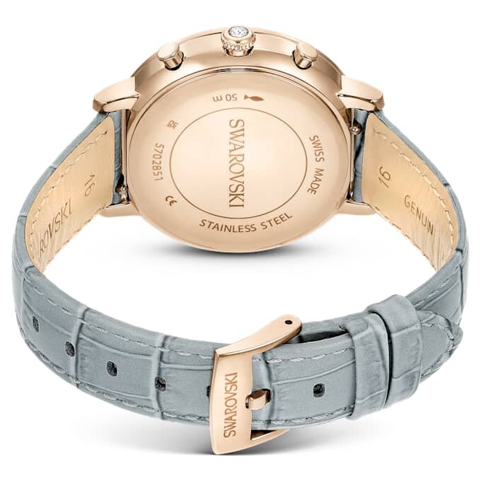 Matrix Tennis Chrono-horloge, Swiss Made, leren band, grijs, champagnekleurige afwerking Matrix Tennis Chrono-horloge, Swiss Made, leren band, grijs, champagnekleurige afwerking