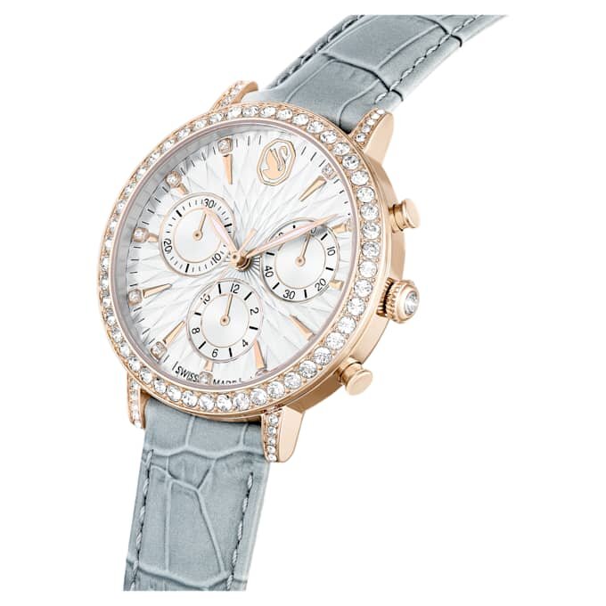 Matrix Tennis Chrono-horloge, Swiss Made, leren band, grijs, champagnekleurige afwerking Matrix Tennis Chrono-horloge, Swiss Made, leren band, grijs, champagnekleurige afwerking