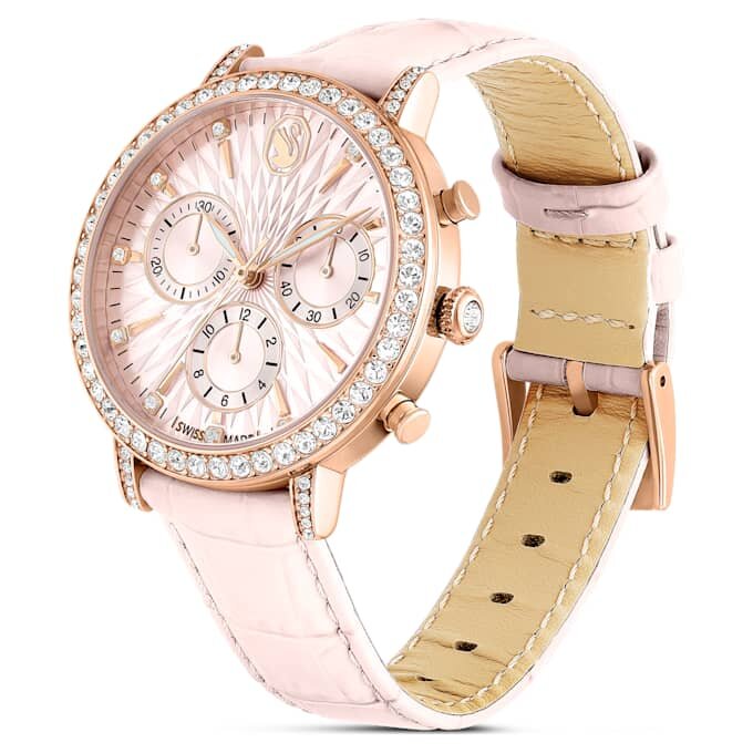 Matrix Tennis Chrono-horloge, Swiss Made, leren band, roze, roségoudkleurige afwerking Matrix Tennis Chrono-horloge, Swiss Made, leren band, roze, roségoudkleurige afwerking