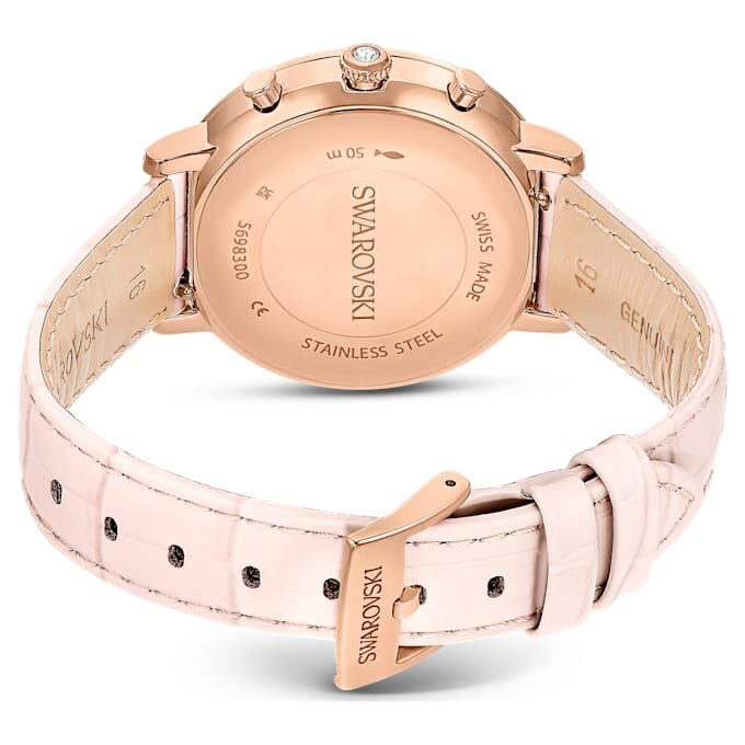 Matrix Tennis Chrono-horloge, Swiss Made, leren band, roze, roségoudkleurige afwerking Matrix Tennis Chrono-horloge, Swiss Made, leren band, roze, roségoudkleurige afwerking