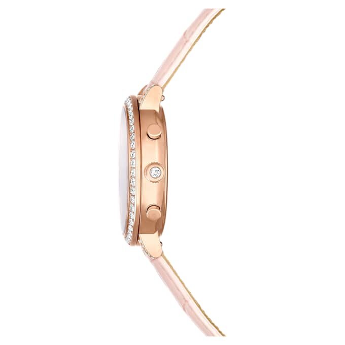 Matrix Tennis Chrono-horloge, Swiss Made, leren band, roze, roségoudkleurige afwerking Matrix Tennis Chrono-horloge, Swiss Made, leren band, roze, roségoudkleurige afwerking