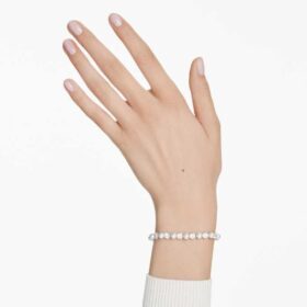 Matrix tennisarmband met kristallen parels, ronde slijpvorm, wit, gerhodineerd