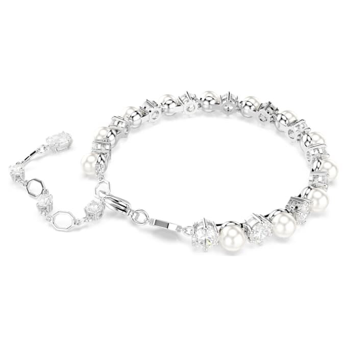 Matrix tennisarmband met kristallen parels, ronde slijpvorm, wit, gerhodineerd Matrix tennisarmband met kristallen parels, ronde slijpvorm, wit, gerhodineerd