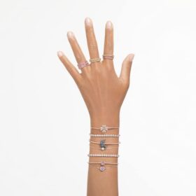 Matrix Tennisarmband, ronde slijpvorm, wit, roségoudkleurig verguld
