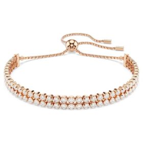 Matrix Tennisarmband, ronde slijpvorm, wit, roségoudkleurig verguld