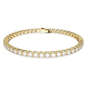 Matrix Tennisarmband, ronde slijpvorm, wit, verguld