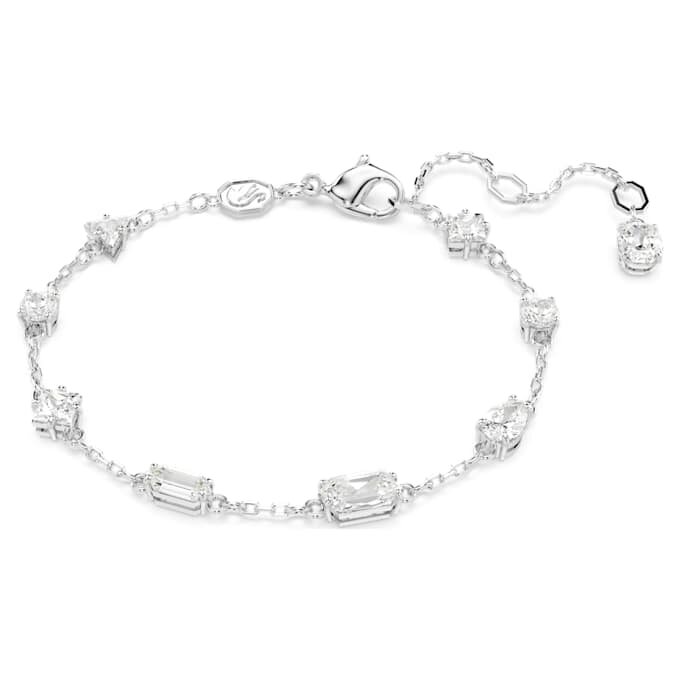 Mesmera-armband met gemengde slijpvormen, verspreid ontwerp, wit, gerhodineerd Mesmera-armband met gemengde slijpvormen, verspreid ontwerp, wit, gerhodineerd
