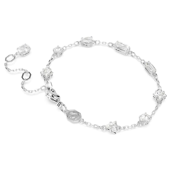 Mesmera-armband met gemengde slijpvormen, verspreid ontwerp, wit, gerhodineerd Mesmera-armband met gemengde slijpvormen, verspreid ontwerp, wit, gerhodineerd