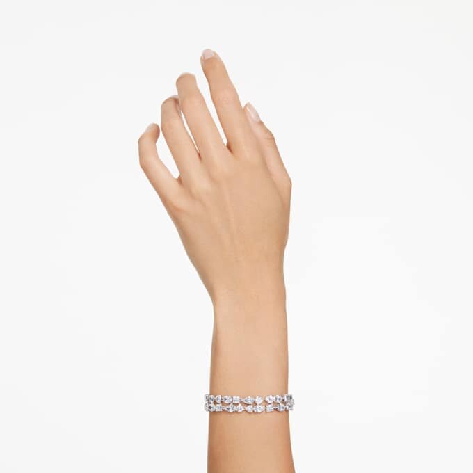 Mesmera-armband met gemengde slijpvormen, wit, gerhodineerd Mesmera-armband met gemengde slijpvormen, wit, gerhodineerd