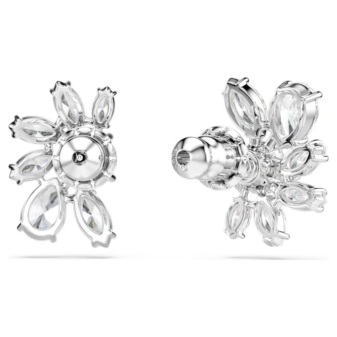 Mesmera oorbellen met gemengde slijpvormen, bloem, wit, gerhodineerd Mesmera oorbellen met gemengde slijpvormen, bloem, wit, gerhodineerd