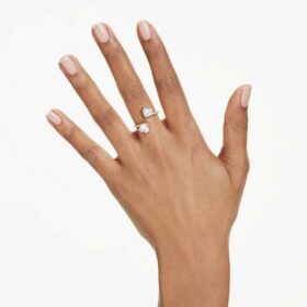 Mesmera open ring met hartvormige slijpvorm, pavé, wit, verguld