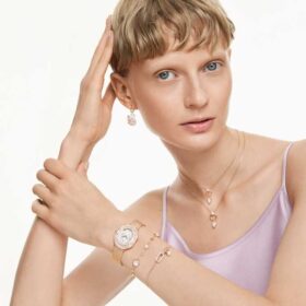 Constella-armband met kristallen parel, ronde slijpvorm, wit, roségoudkleurig verguld