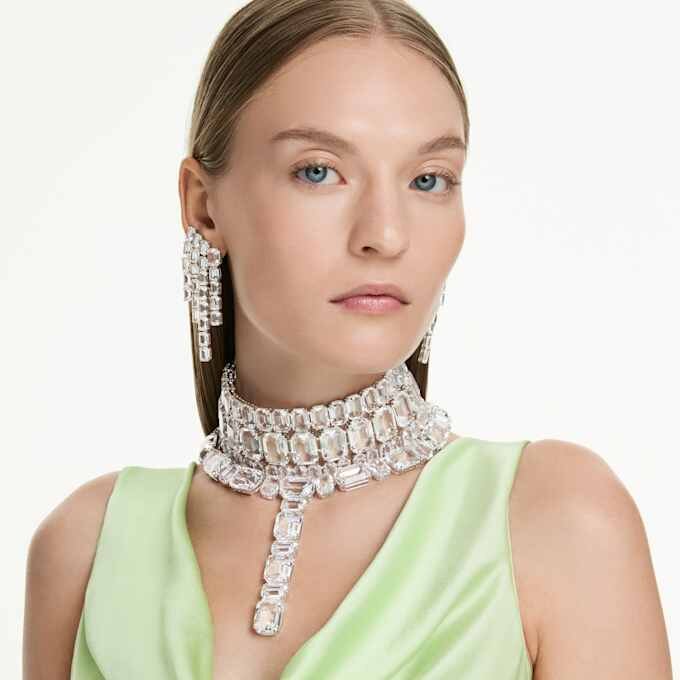 Millenia clipoorbellen met achthoekige slijpvorm, kroonluchter, wit, gerhodineerd Millenia clipoorbellen met achthoekige slijpvorm, kroonluchter, wit, gerhodineerd