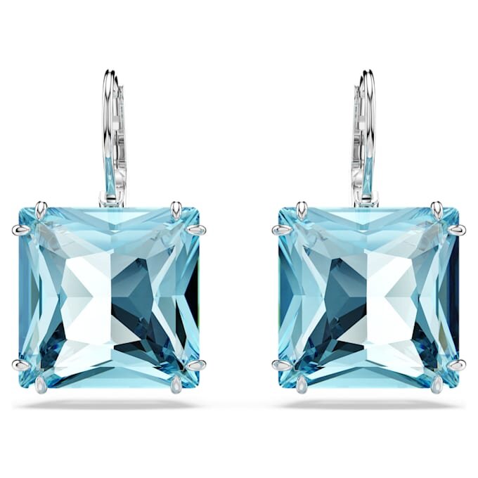 Millenia druppeloorbellen met vierkante slijpvorm, blauw, gerhodineerd Millenia druppeloorbellen met vierkante slijpvorm, blauw, gerhodineerd