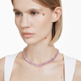 Millenia-ketting met achthoekige slijpvorm, paars, verguld