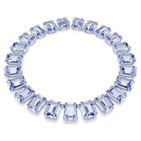 Millenia-ketting met extra grote kristallen, achthoekige slijpvorm, blauw, gerhodineerd