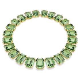 Millenia-ketting met extra grote kristallen, achthoekige slijpvorm, groen, verguld