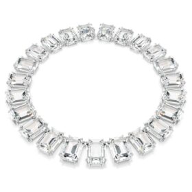 Millenia-ketting met extra grote kristallen, achthoekige slijpvorm, wit, gerhodineerd