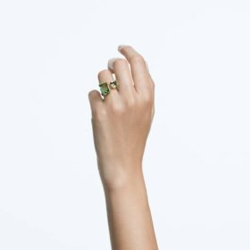 Millenia open ring met achthoekige slijpvorm, groen, verguld