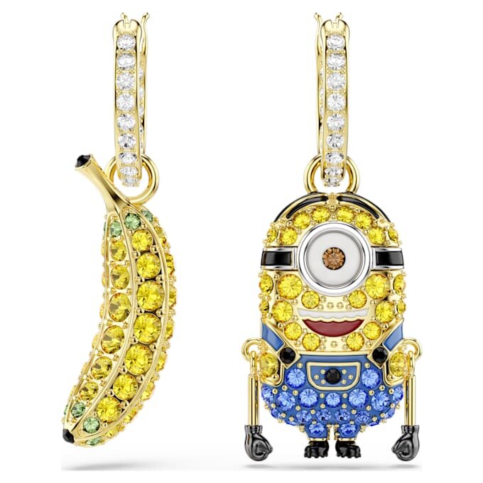 Minions Stuart en Banana oorbellen met pavé, mini, veelkleurig, verguld Minions Stuart en Banana oorbellen met pavé, mini, veelkleurig, verguld
