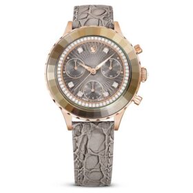 Octea Chrono-horloge, Swiss Made, leren band, grijs, roségoudkleurige afwerking