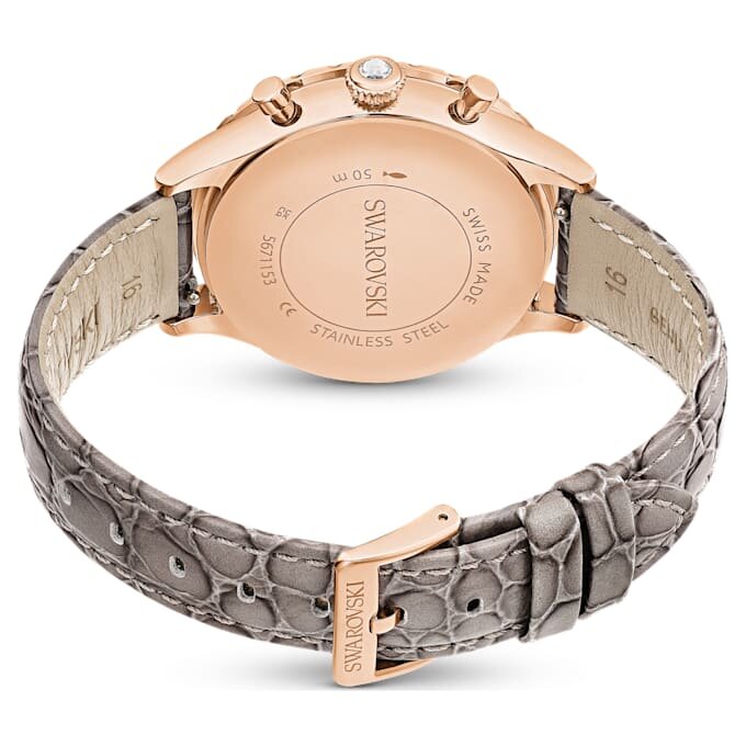 Octea Chrono-horloge, Swiss Made, leren band, grijs, roségoudkleurige afwerking Octea Chrono-horloge, Swiss Made, leren band, grijs, roségoudkleurige afwerking