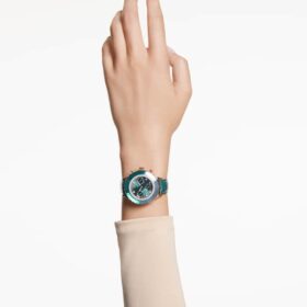 Octea Chrono-horloge, Swiss Made, leren band, groen, roségoudkleurige afwerking