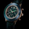 Octea Chrono-horloge, Swiss Made, leren band, groen, roségoudkleurige afwerking