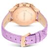 Octea Chrono-horloge Swiss Made, leren band, paars, roségoudkleurige afwerking