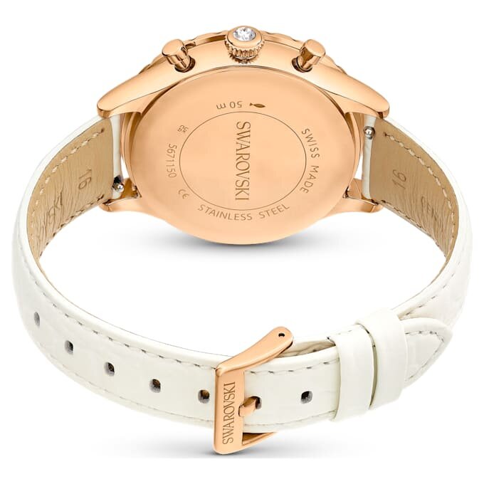 Octea Chrono-horloge, Swiss Made, leren band, wit, roségoudkleurige afwerking Octea Chrono-horloge, Swiss Made, leren band, wit, roségoudkleurige afwerking