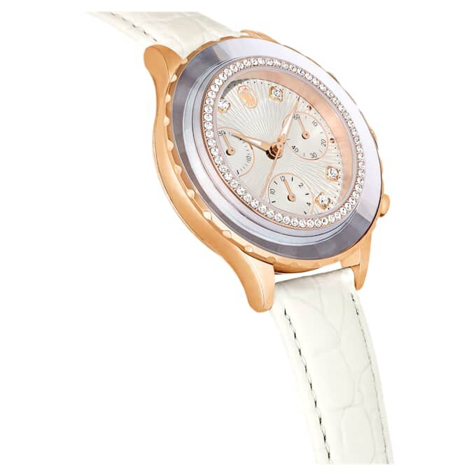 Octea Chrono-horloge, Swiss Made, leren band, wit, roségoudkleurige afwerking Octea Chrono-horloge, Swiss Made, leren band, wit, roségoudkleurige afwerking