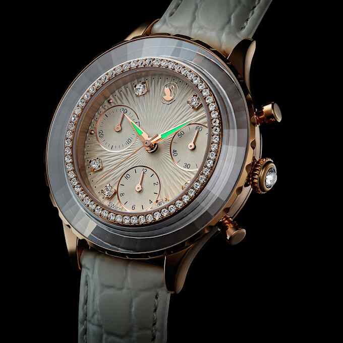 Octea Chrono-horloge, Swiss Made, leren band, wit, roségoudkleurige afwerking Octea Chrono-horloge, Swiss Made, leren band, wit, roségoudkleurige afwerking