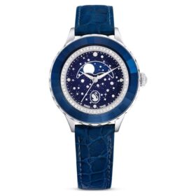 Octea Moon Horloge Swiss Made, Moon, leren band, blauw, roestvrij staal