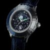 Octea Moon Horloge Swiss Made, Moon, leren band, blauw, roestvrij staal