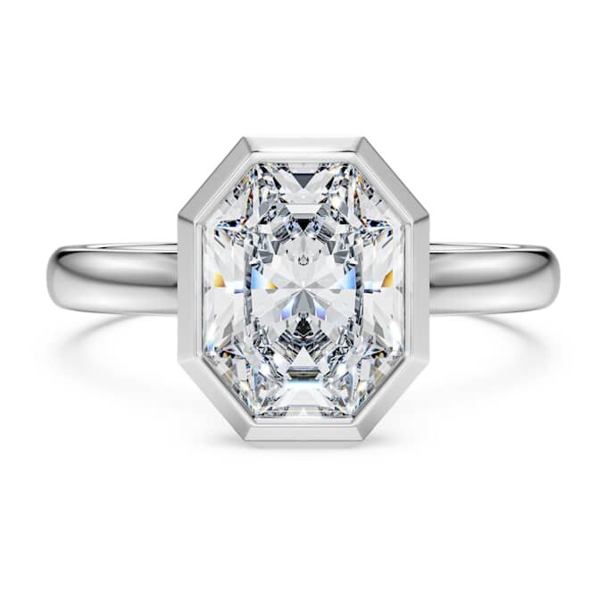 Ring met achthoekige bezel, in het laboratorium gekweekte diamanten 2,0 karaat in totaal, achthoekige vorm, 14K witgoud Ring met achthoekige bezel, in het laboratorium gekweekte diamanten 2,0 karaat in totaal, achthoekige vorm, 14K witgoud