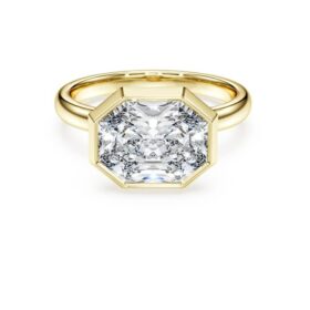 Ring met achthoekige zetting, in het laboratorium gekweekte diamanten 3,0 karaat in totaal, achthoekige vorm, 14-karaats geelgoud